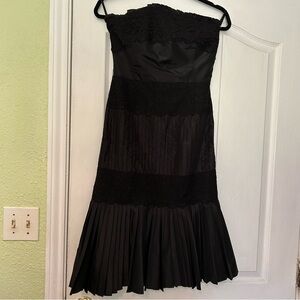 Banana Republic Black Pleated Strapless Lace Dress